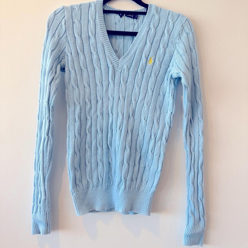 Polo Ralph Lauren V-neck cable-knit sweater - light blue - Picture 1 of 2